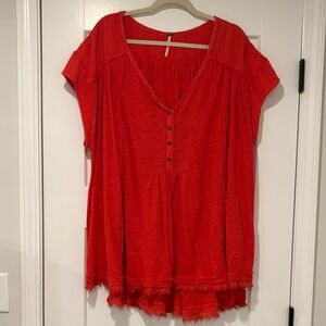 Free People Vibrant Red Blouse